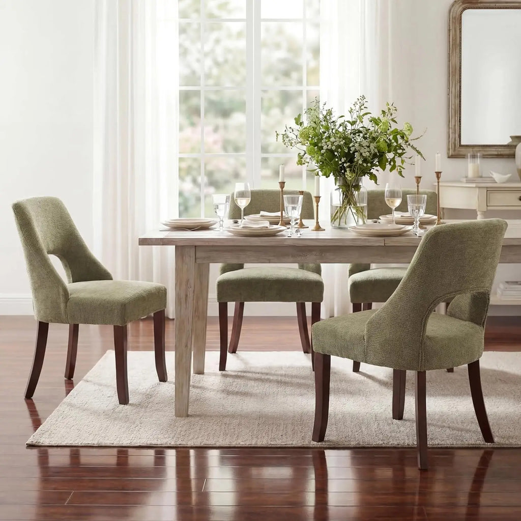 Wooden Dining Chairs Set of 2, Mid Century Modern Chenille Upholstered Dining Room Chair Kitchen Chairs, Farmhouse, Custom