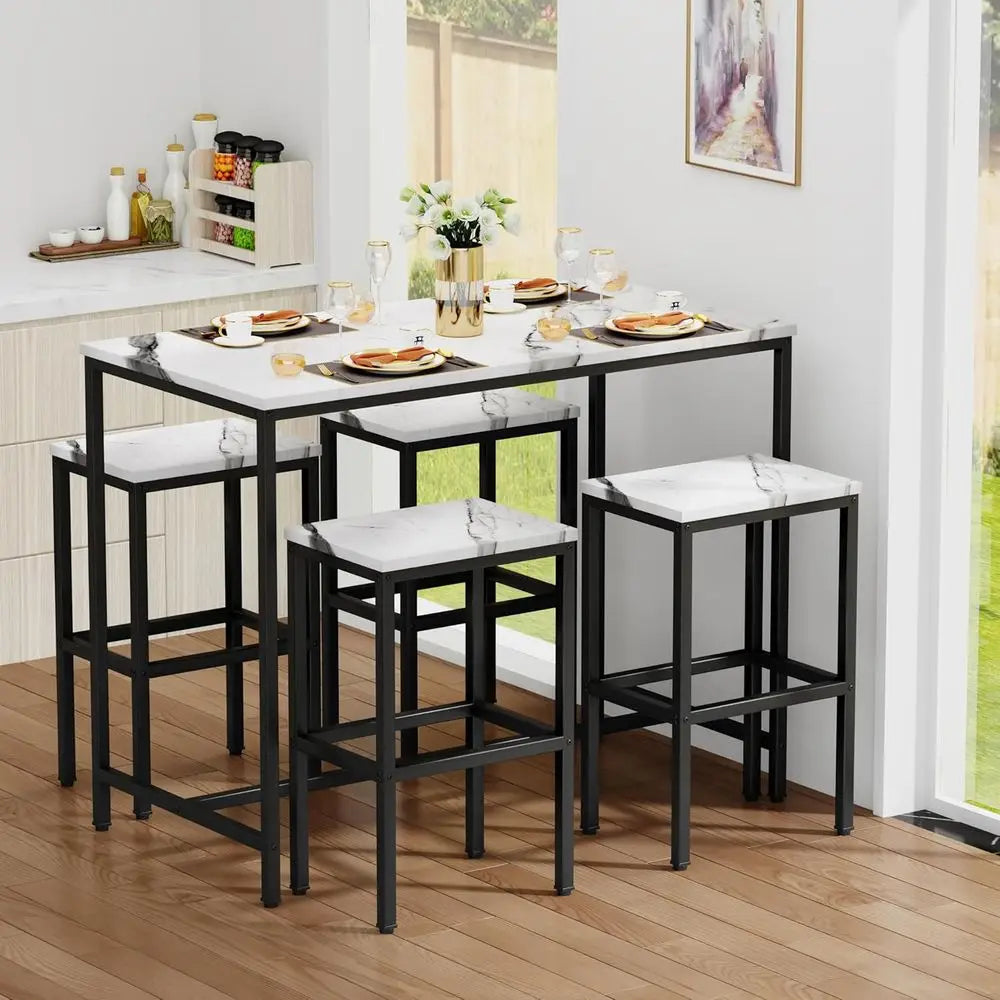 5 Piece Bar Table Set Kitchen Dining Table Set or 4 ern Counter Height Bar Table with Bar Stools Set o 4 aux Marble Top Pub Tabl