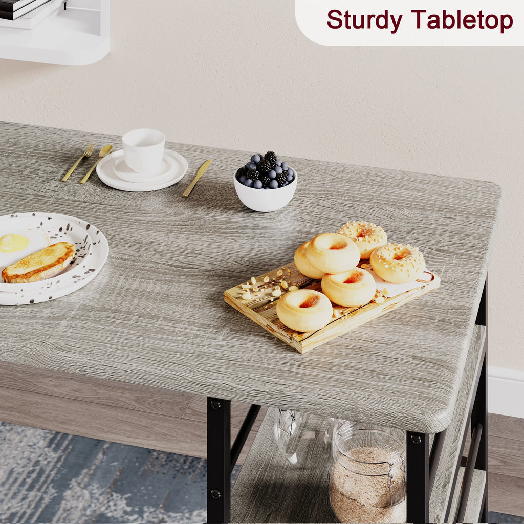 Dining Table Set with 3-Tier Shelves Bar Kitchen Table Set with 2 Padded Chairs 3-Piece Kitchen Table Set for Home, Small Space