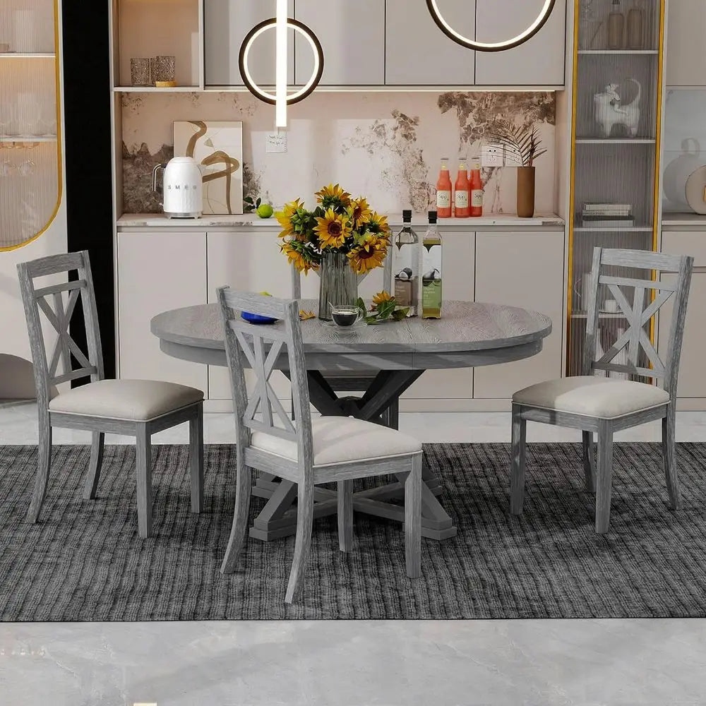 Round Dining Table Set for 4 with Upholstered Chairs, Suitable for Kitchen, Dining, Living Room, Grey