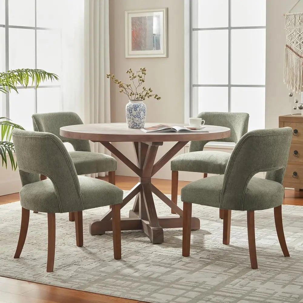 Green Fabric-Upholstered Dining Chairs Set of 4 for Kitchen and Dining Room