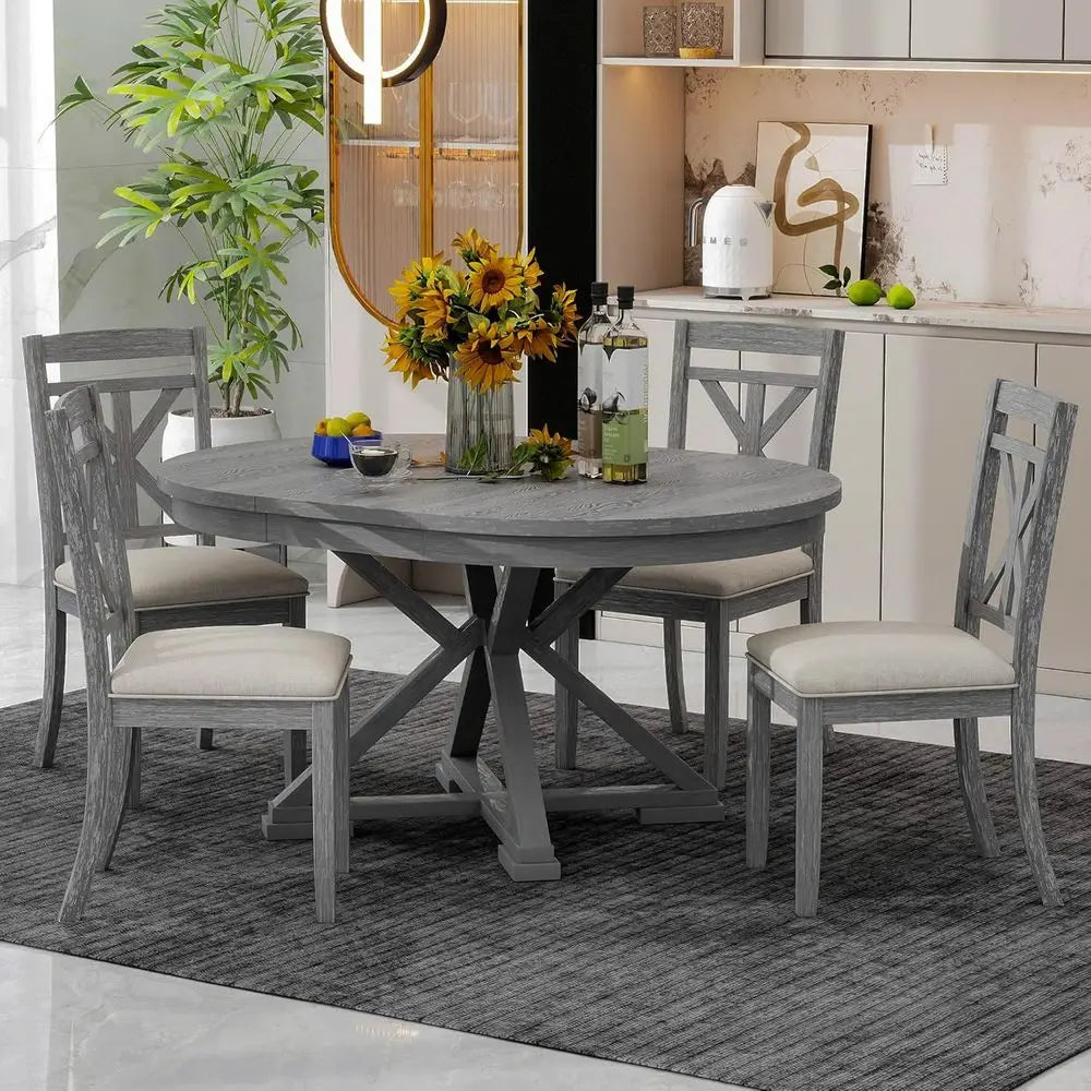 Round Dining Table Set for 4 with Upholstered Chairs, Suitable for Kitchen, Dining, Living Room, Grey