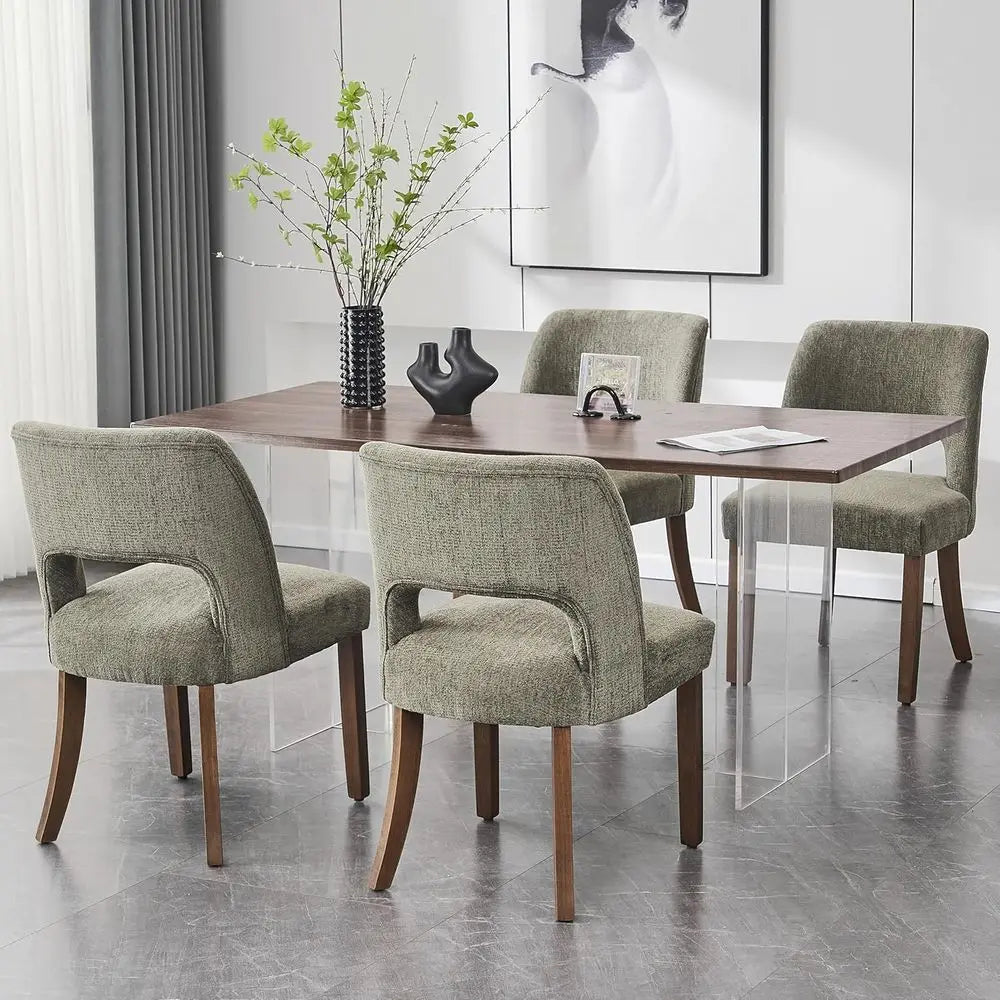 Green Fabric-Upholstered Dining Chairs Set of 4 for Kitchen and Dining Room