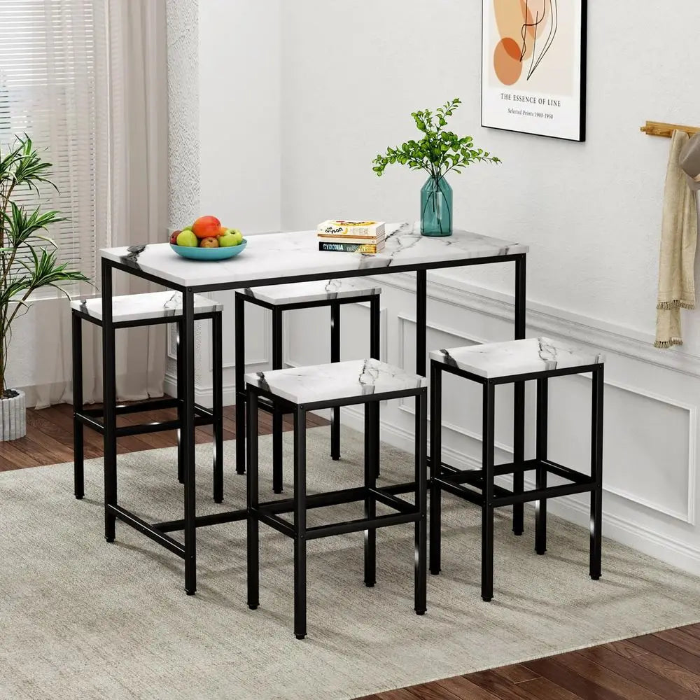 5 Piece Bar Table Set Kitchen Dining Table Set or 4 ern Counter Height Bar Table with Bar Stools Set o 4 aux Marble Top Pub Tabl