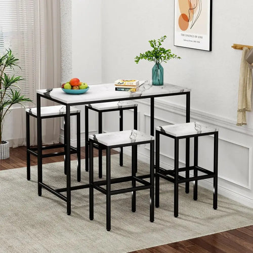 5 Piece Bar Table Set Kitchen Dining Table Set or 4 ern Counter Height Bar Table with Bar Stools Set o 4 aux Marble Top Pub Tabl