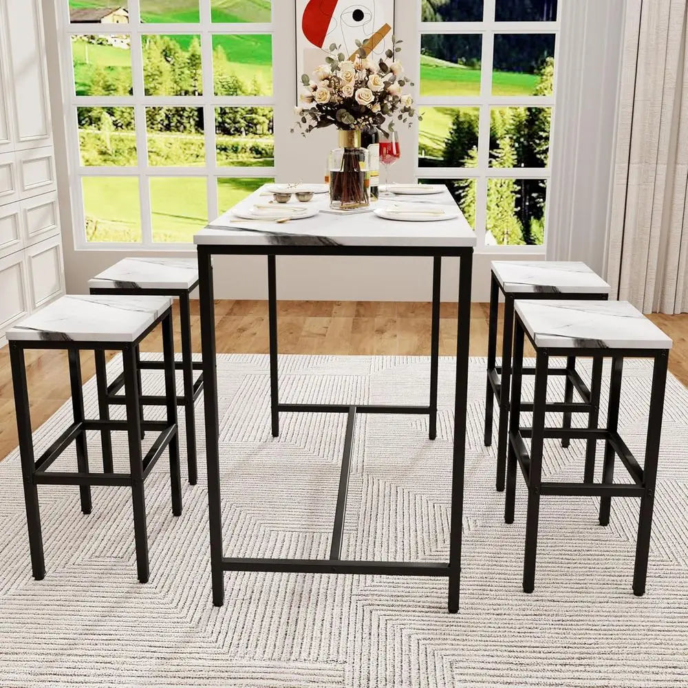 5 Piece Bar Table Set Kitchen Dining Table Set or 4 ern Counter Height Bar Table with Bar Stools Set o 4 aux Marble Top Pub Tabl