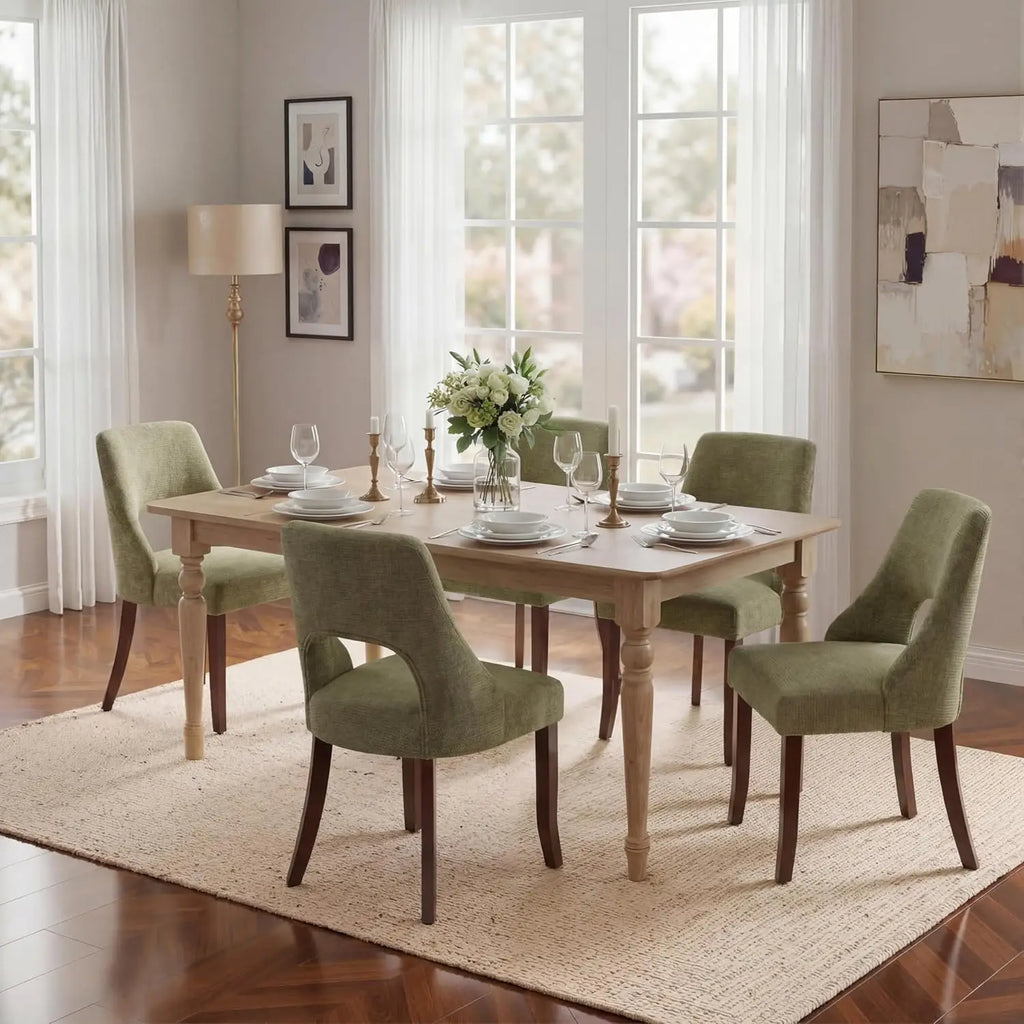 Wooden Dining Chairs Set of 2, Mid Century Modern Chenille Upholstered Dining Room Chair Kitchen Chairs, Farmhouse, Custom
