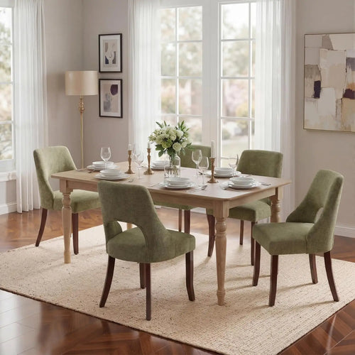 Wooden Dining Chairs Set of 2, Mid Century Modern Chenille Upholstered Dining Room Chair Kitchen Chairs, Farmhouse, Custom